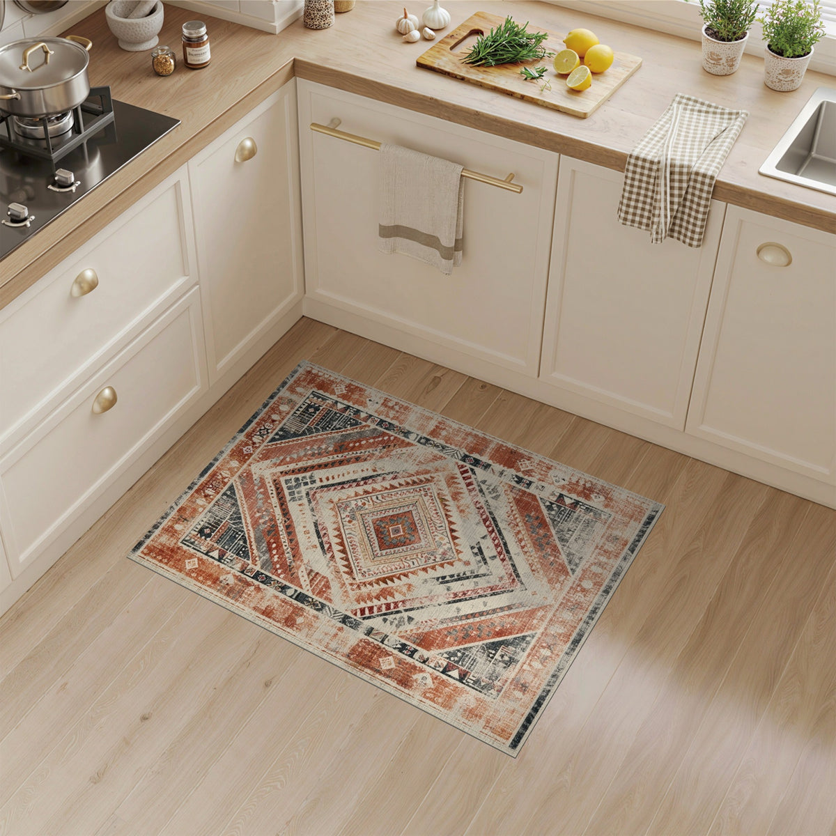 Distressed Red Tribal Area Rug
