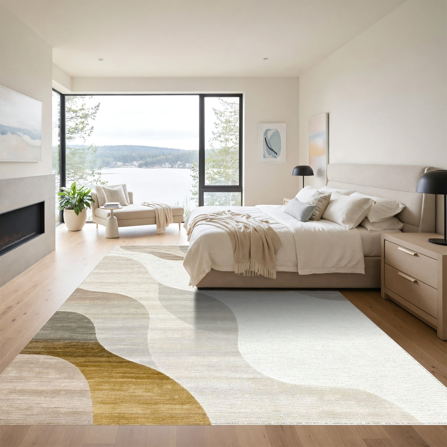 Beige Gray Fluid Wave Rug