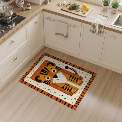 Orange Tiger Cub Kids Cartoon Area Rug