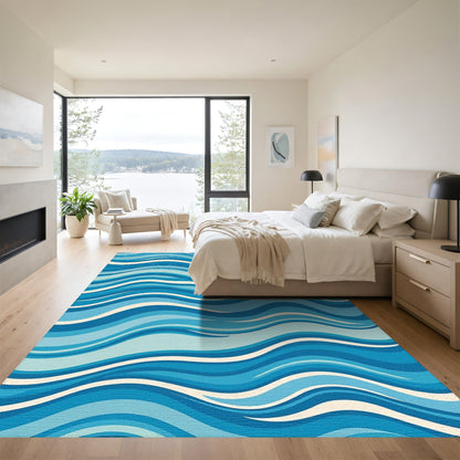 Blue White Wavy Rug