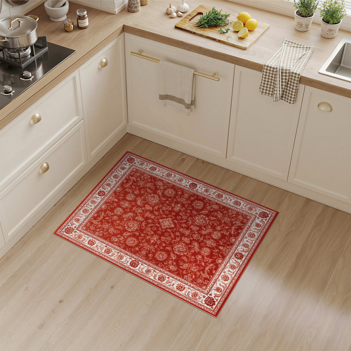 Red Floral Vintage Area Rug