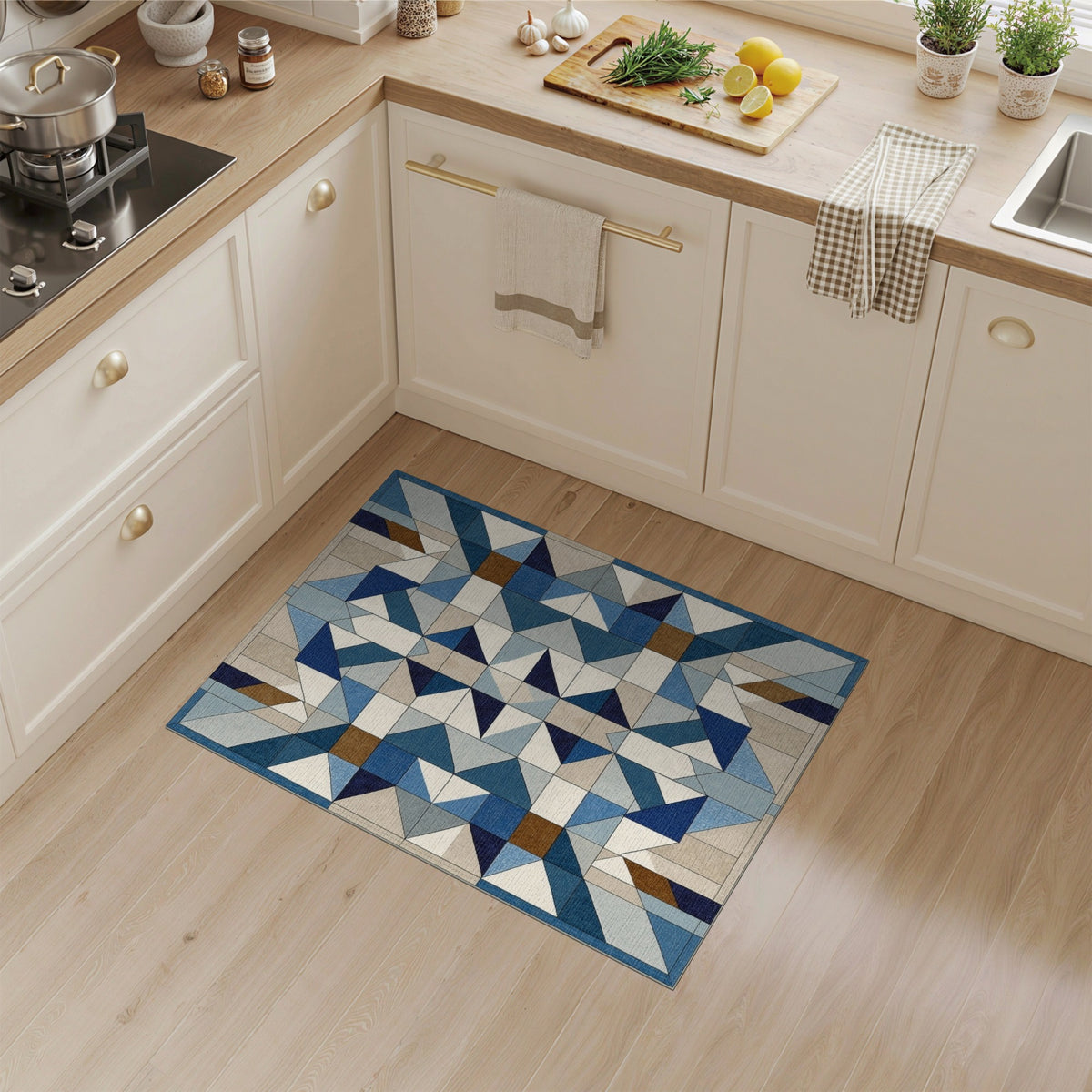 Geometric Modern Blue and Teal Blue Geometric Star Area Rug