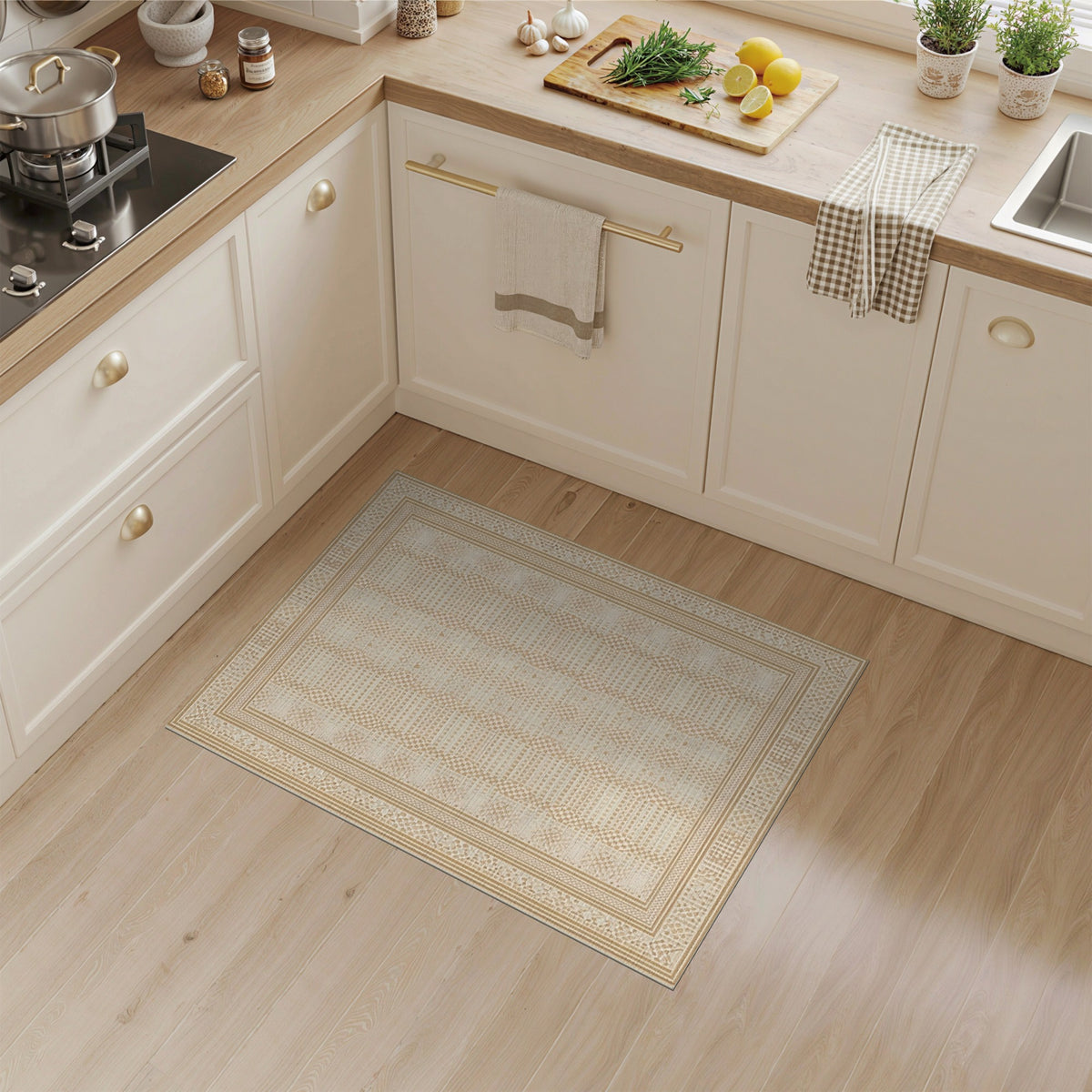 Beige Geometric Lattice Area Rug