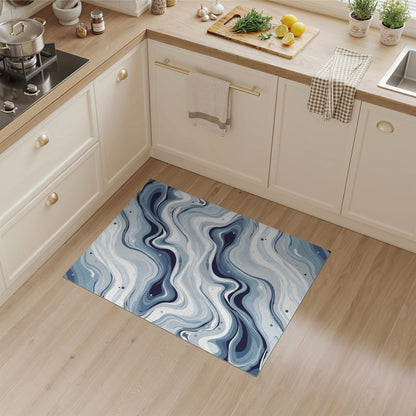 Blue and Teal Blue Swirl Marble Washable Area Rug