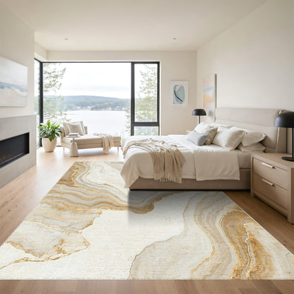 Cream Gold Veined Marble Rug