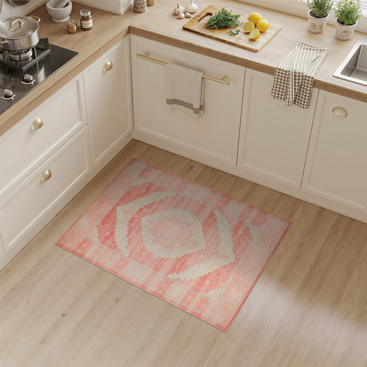 Pink Distressed Vintage Medallion Area Rug