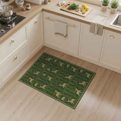 Green Forest Deer Bear Rustic Area Rug