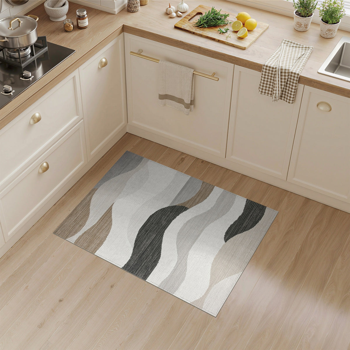 Brown and Tan Abstract Wave Neutral Area Rug