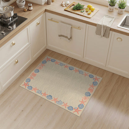Coastal Beach Beige Coastal Seashell Starfish Area Rug