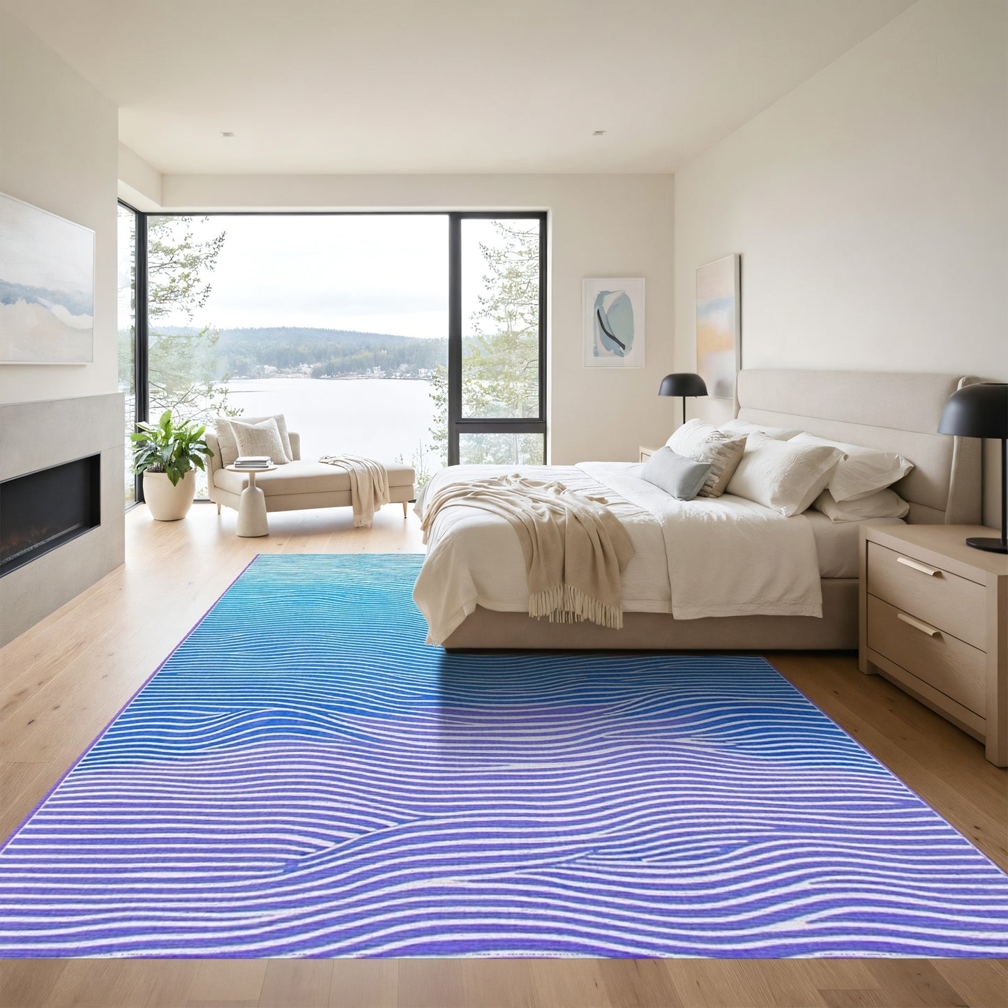 Blue Purple Wavy Gradient Rug