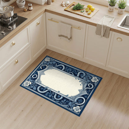 Blue Floral Serpent Vintage Area Rug