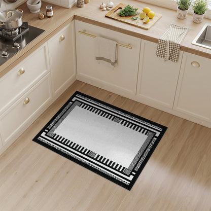 Black White Geometric Zebra Border Rug