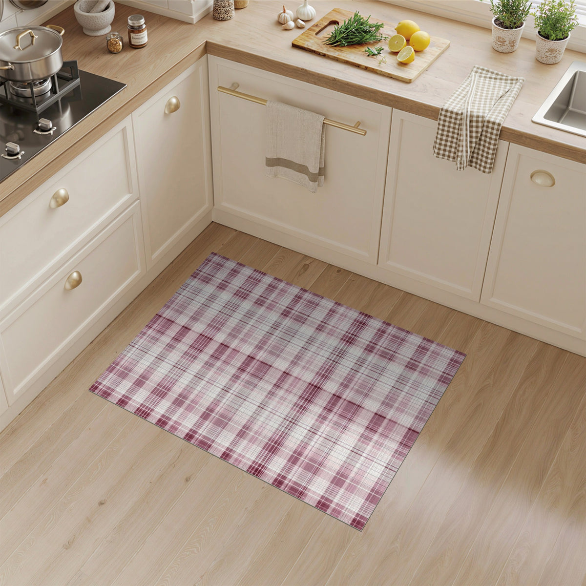 Pink Plaid Geometric Area Rug