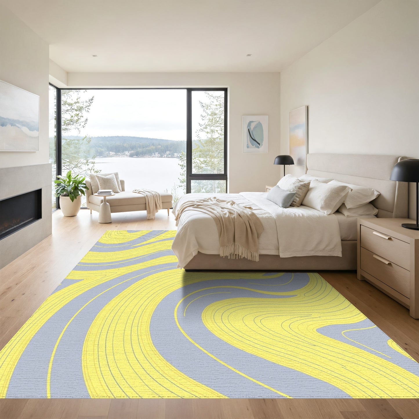 Gray Yellow Fluid Wave Rug