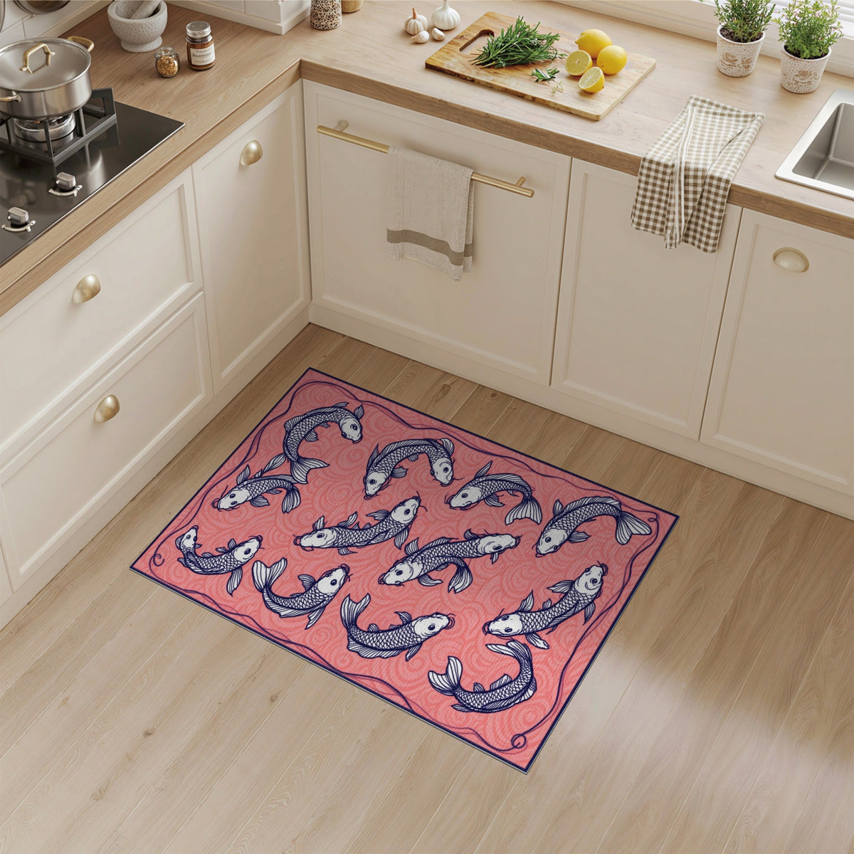 Koi Fish Pink Area Rug
