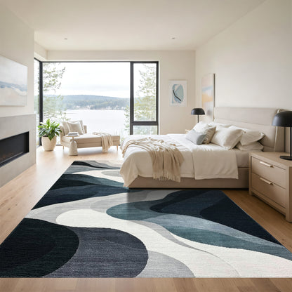 Grayscale Layered Waves Rug