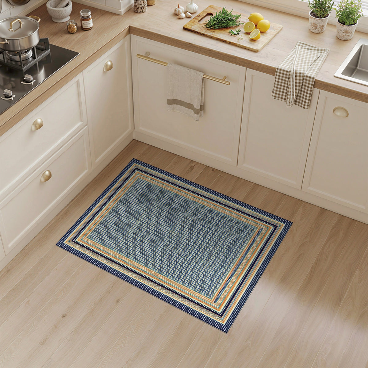 Blue Geometric Circle Blue and Teal Area Rug