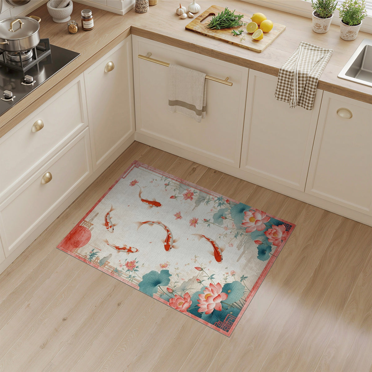 Red Koi Lotus Area Rug