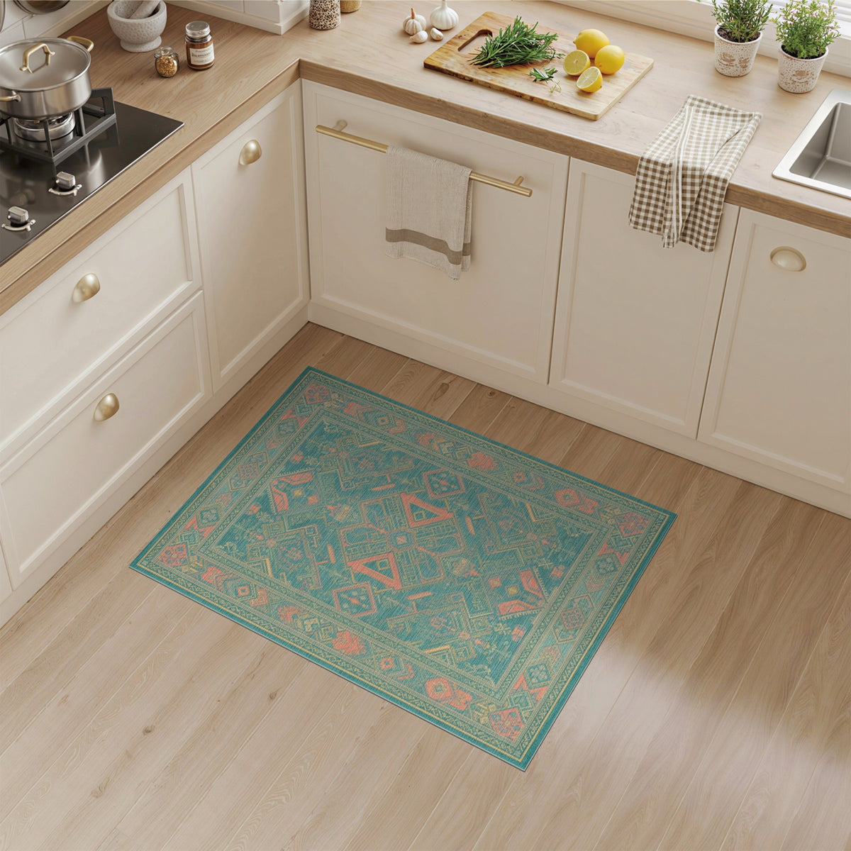 Southwestern Teal Coral Area Rug