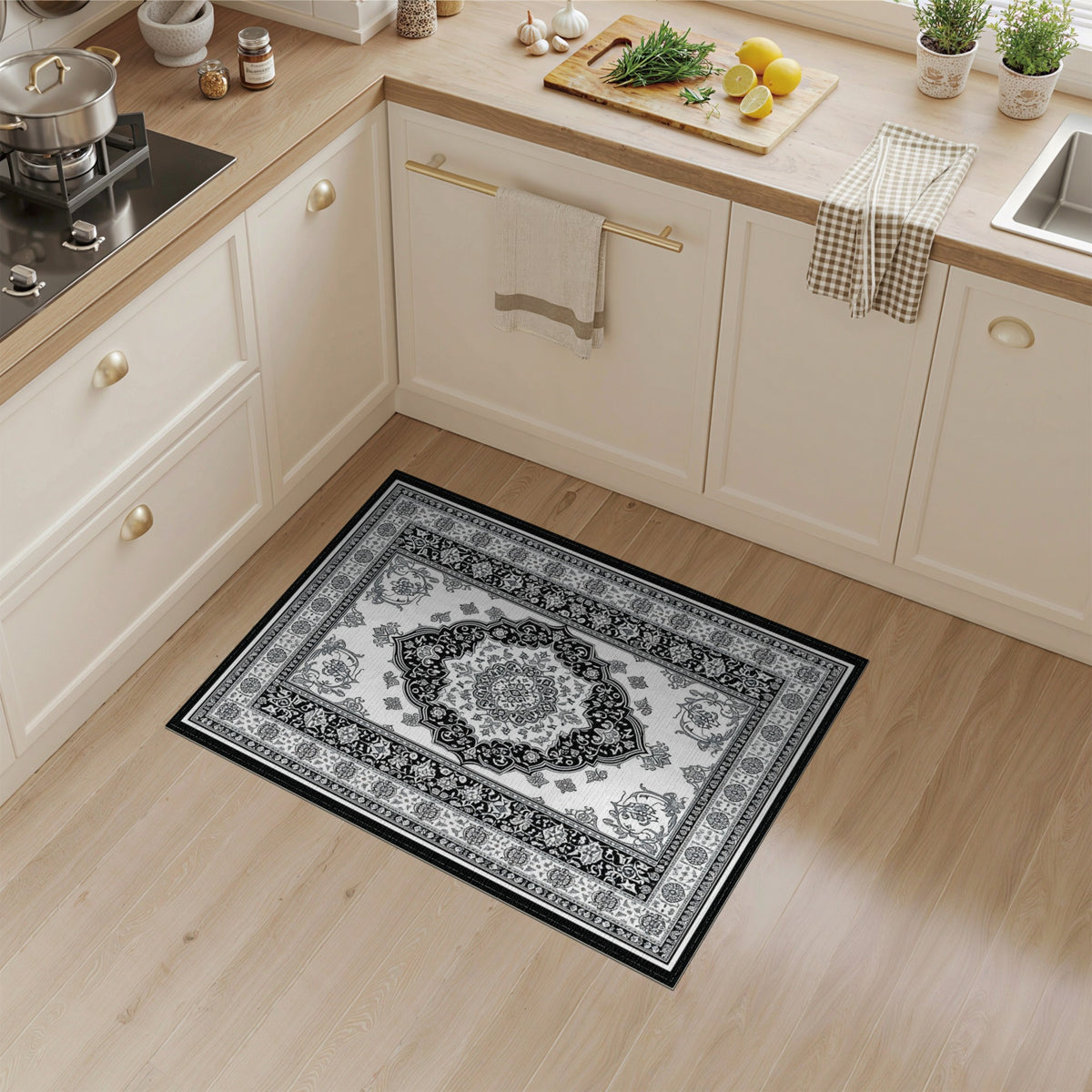 Black White Persian Medallion No. 6 Area Rug