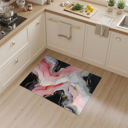 Pink Black Abstract Marble Area Rug with Gold Accents