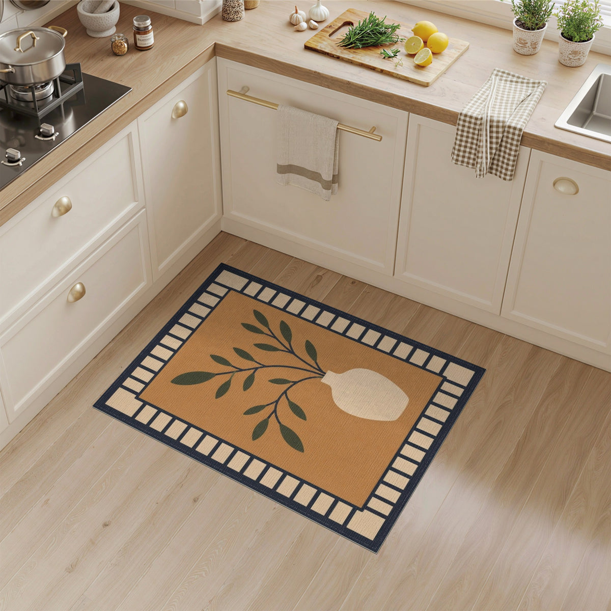 Brown Botanical Vase Area Rug