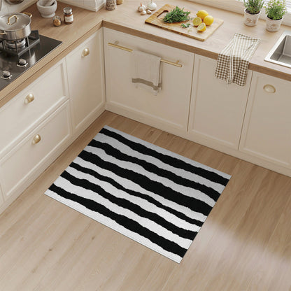 Black and White Wavy Striped Area Rug