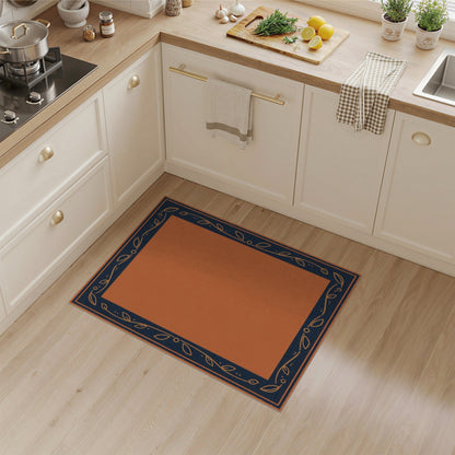 Orange Floral Leaf Border Area Rug