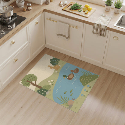 Whimsical Pond Duck Rabbit Kids Area Rug