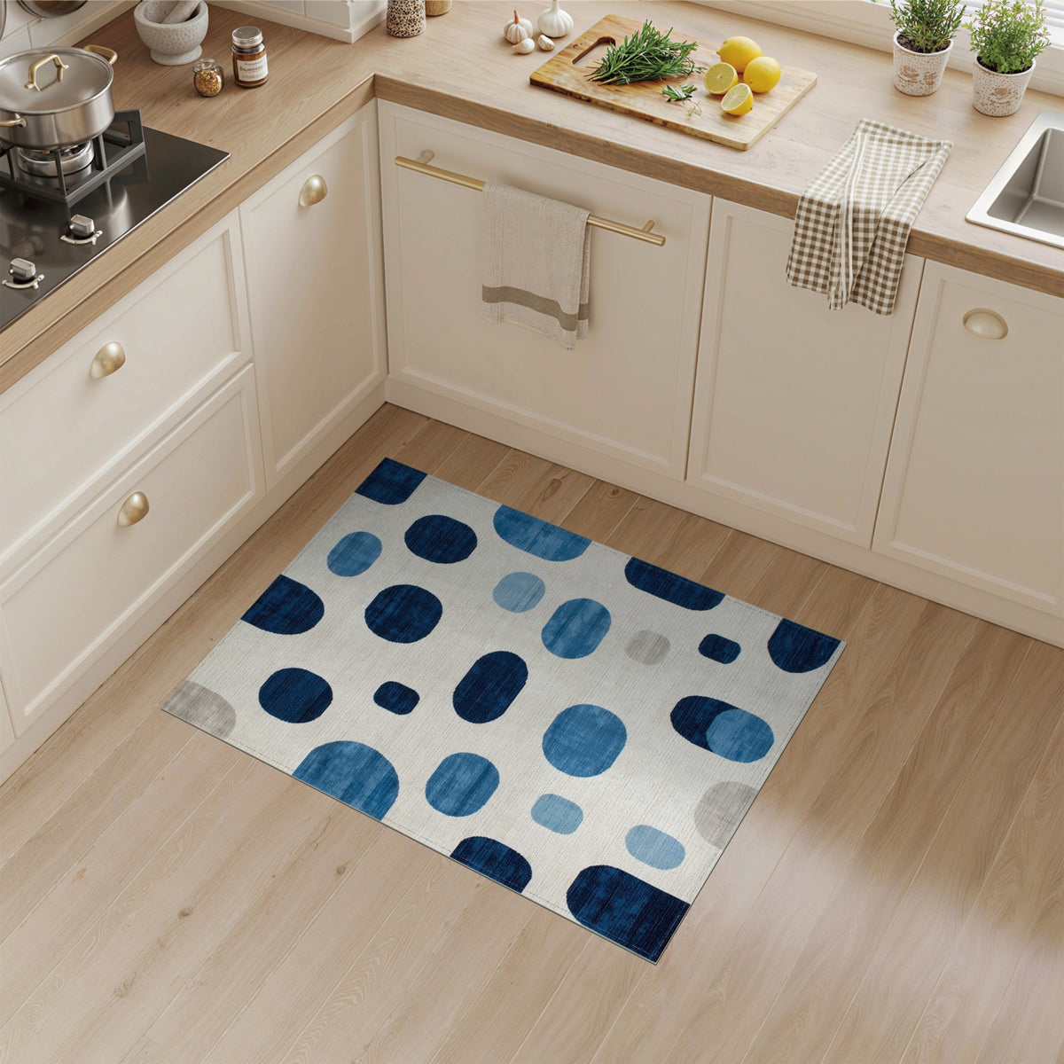 Geometric Modern Blue and Teal Blue Abstract Geometric Area Rug