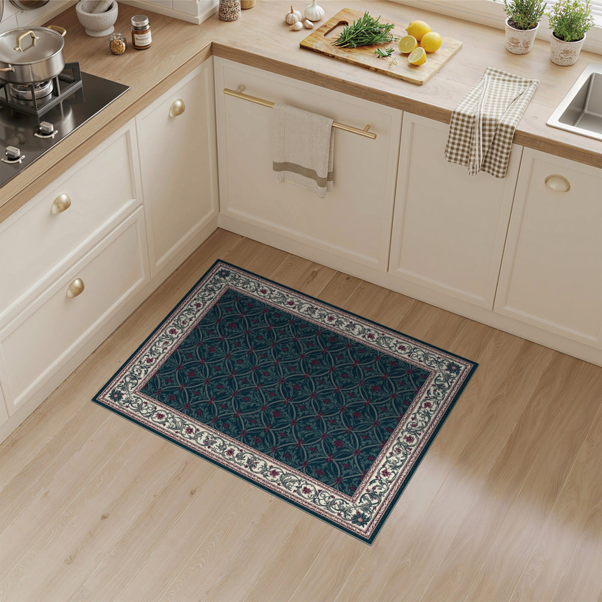 Teal Floral Vintage Area Rug