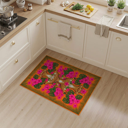 Leopard Hibiscus Orange Area Rug