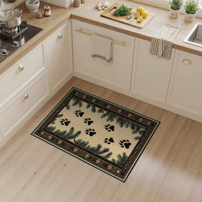 Bear Paw Tracks Pine Border Area Rug