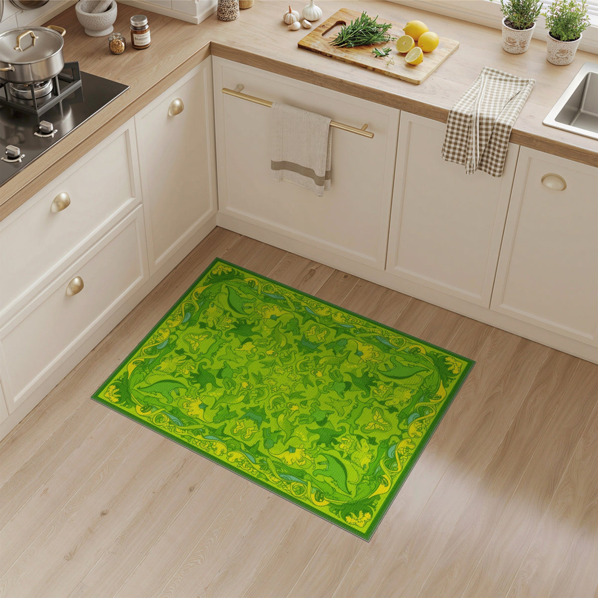 Kids Cartoon Green Dinosaur Kids Cartoon Area Rug