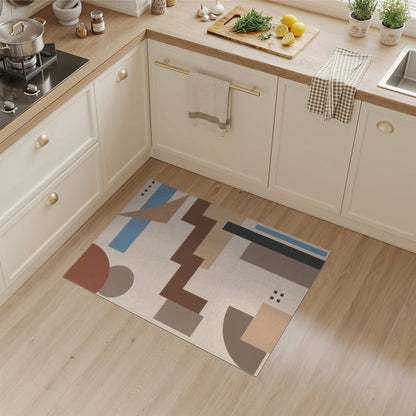 Modern Geometric Beige Area Rug with Brown Steps