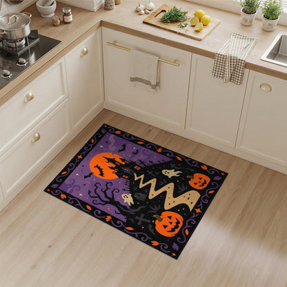 Spooky Halloween Haunted House Purple Area Rug