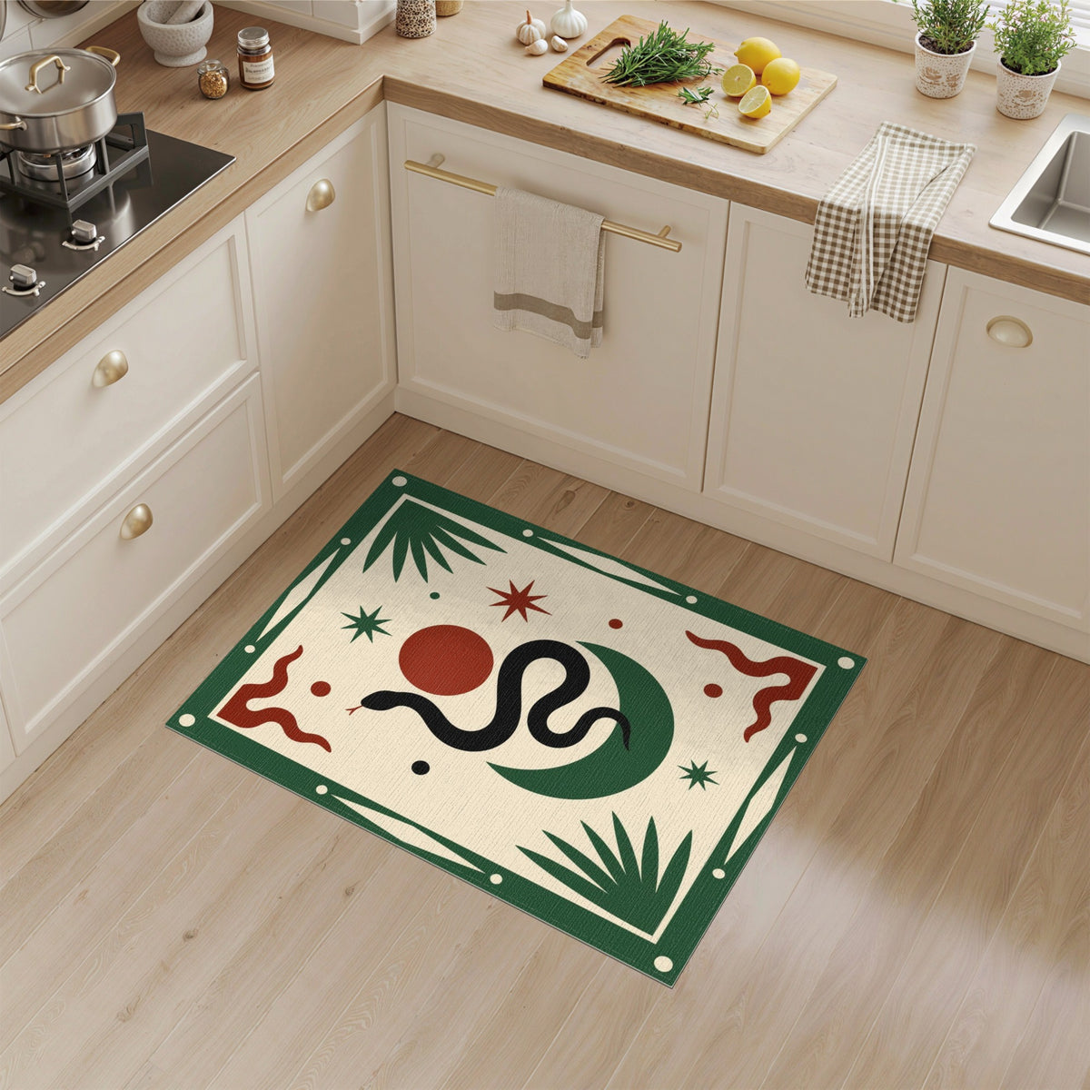 Green Snake Moon Abstract Area Rug