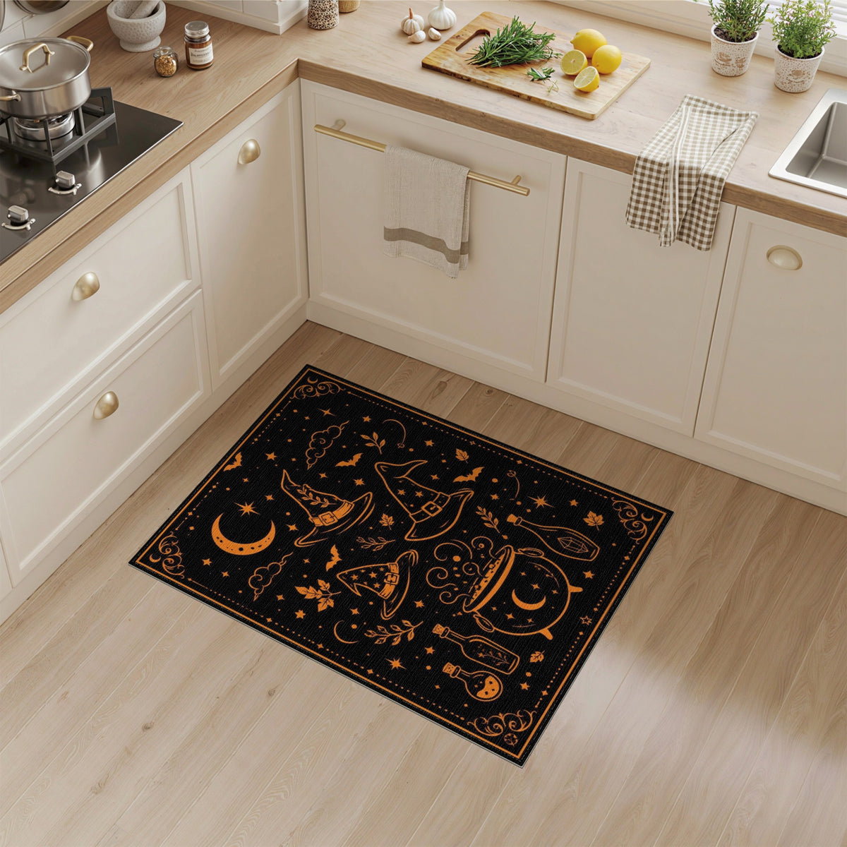Orange Witch Cauldron Halloween Area Rug