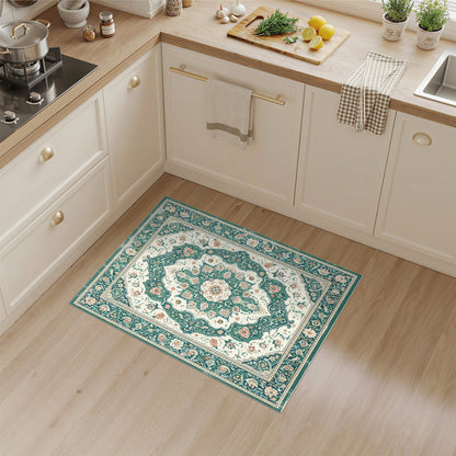Teal Floral Persian Medallion Area Rug
