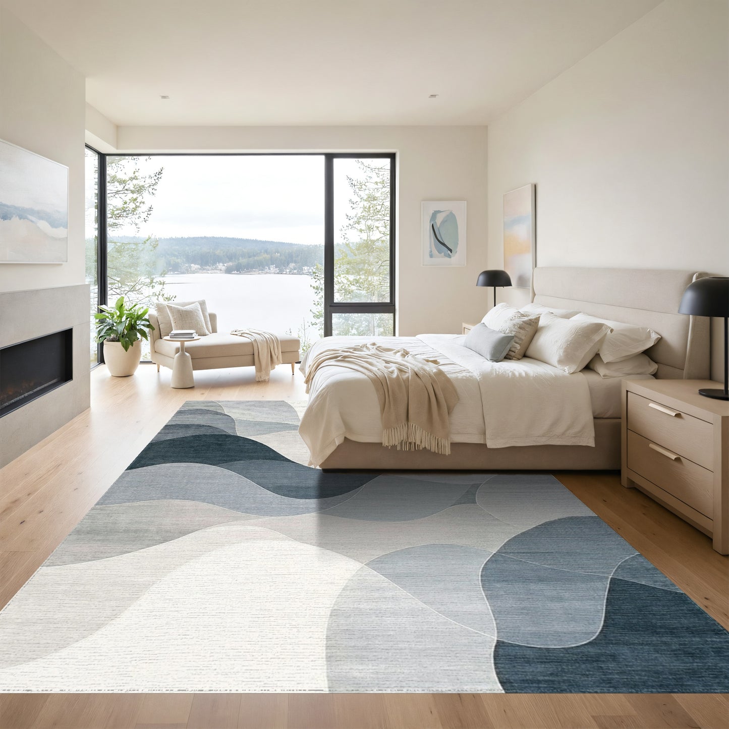 Abstract Layered Gray Waves Rug