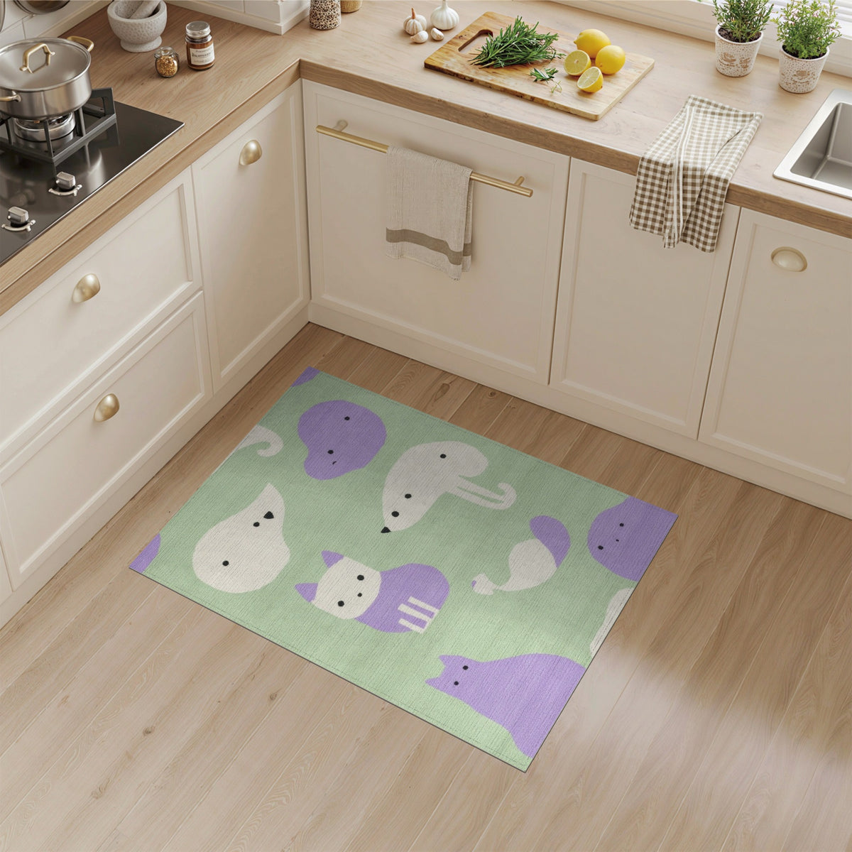 Purple Animal Friends Kids Cartoon Rug
