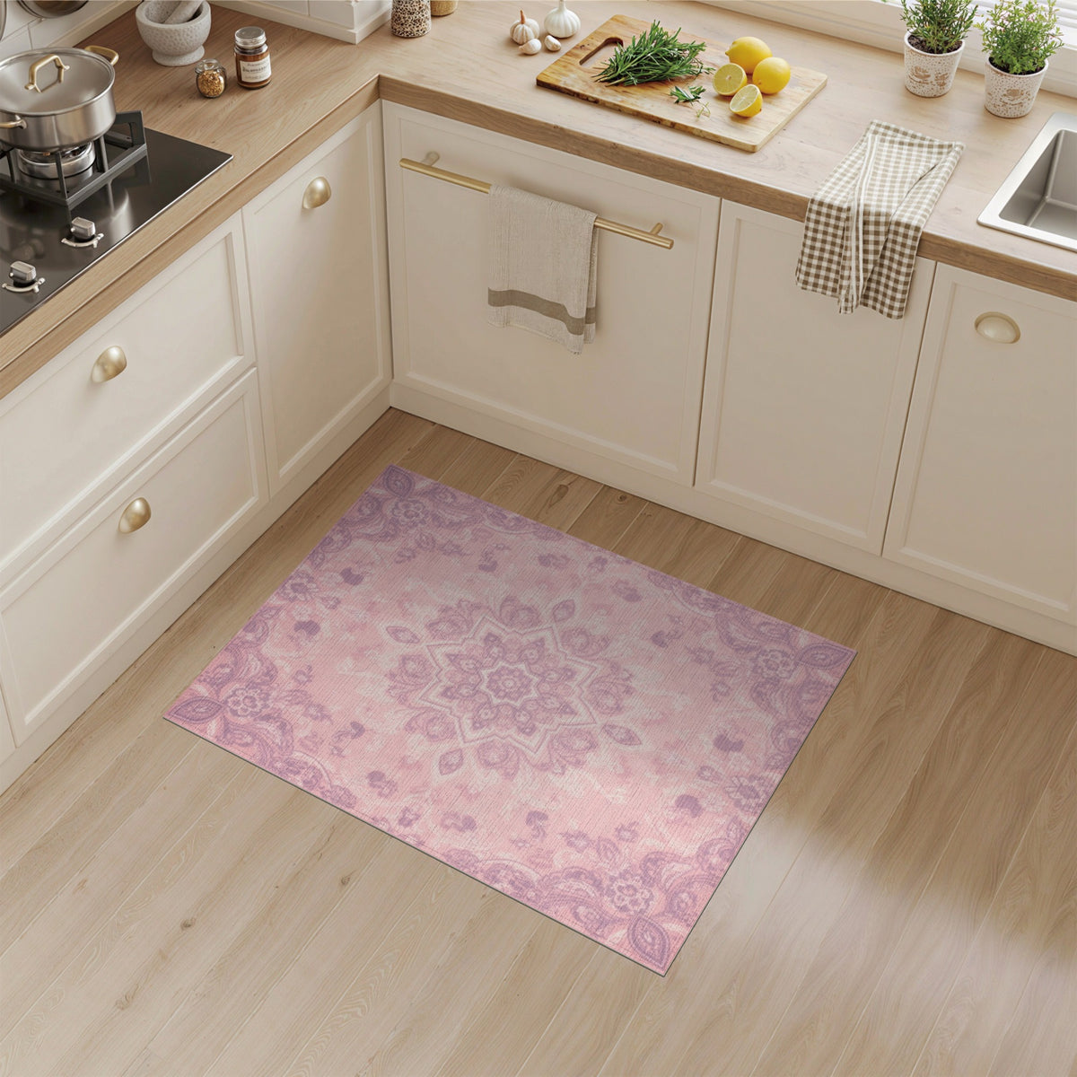 Pink Floral Medallion Area Rug