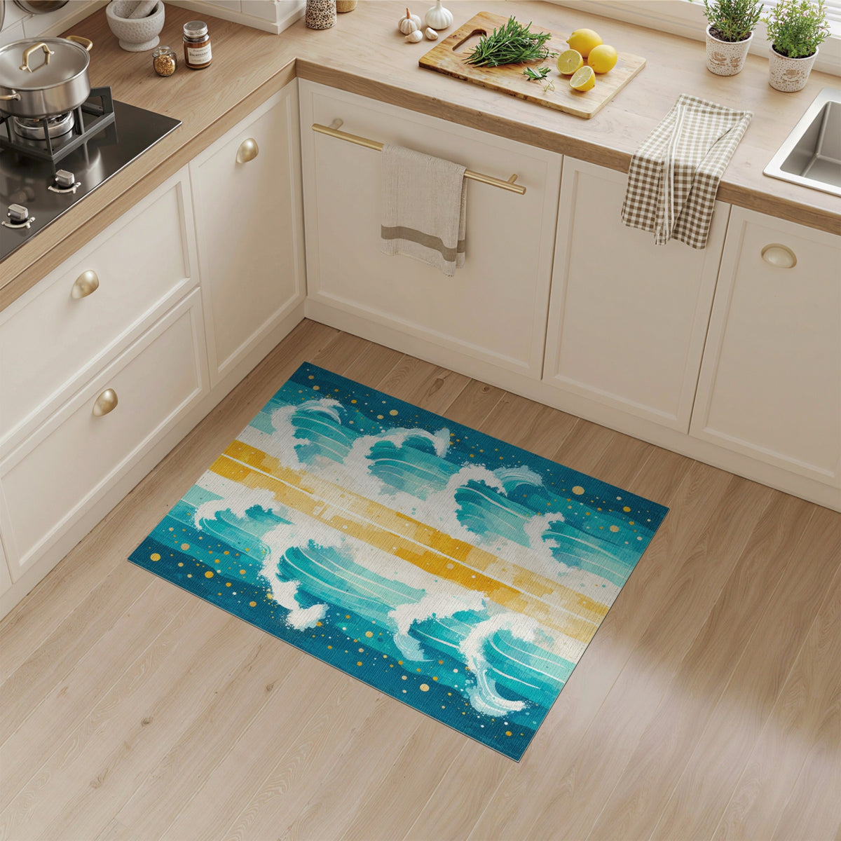 Teal Wave Stripe Coastal Area Rug
