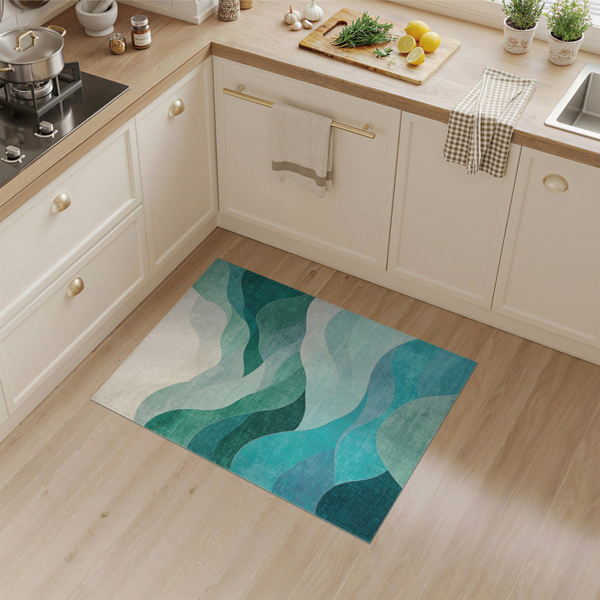 Teal Wave Abstract No. 26 Area Rug