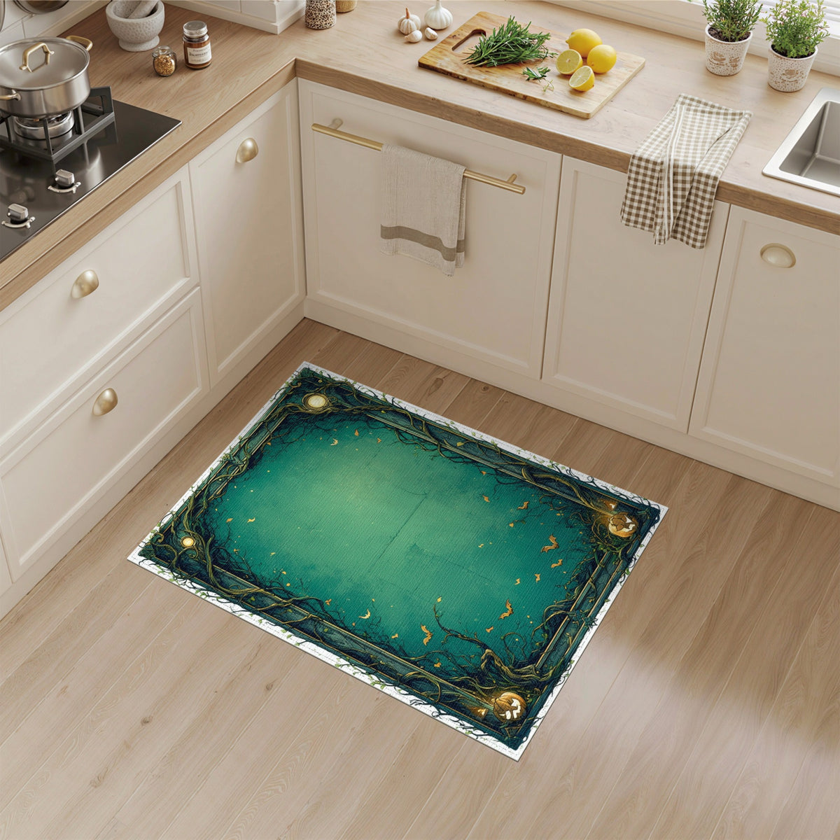 Enchanted Teal Vine Halloween Area Rug