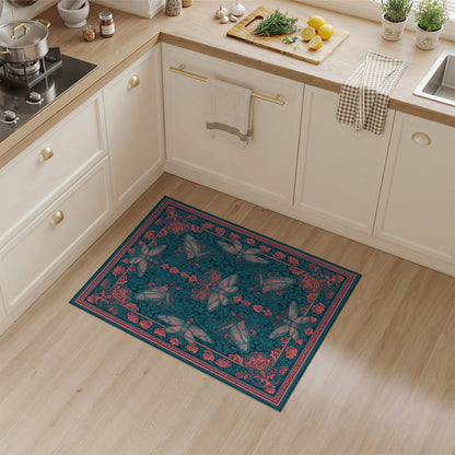 Teal Moth Floral Vintage Area Rug