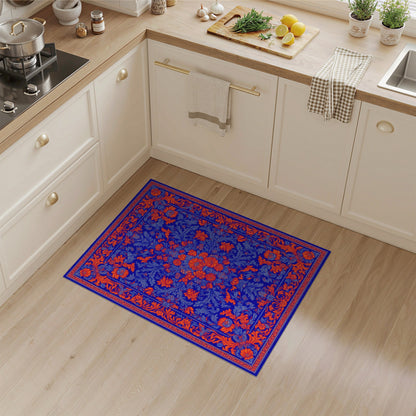 Blue Orange Floral Vintage Area Rug