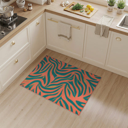 Multi-color and Patterns Coral Teal Abstract Swirl Area Rug