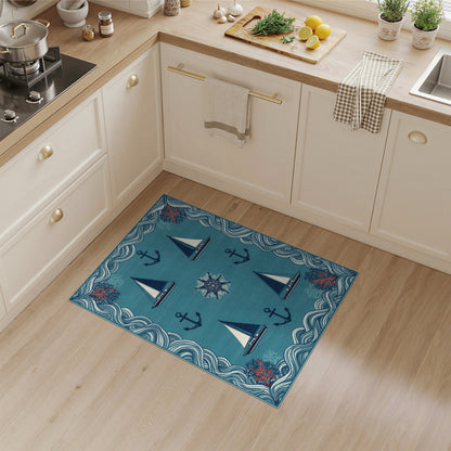 Coastal Blue Sailboat and Anchor Area Rug