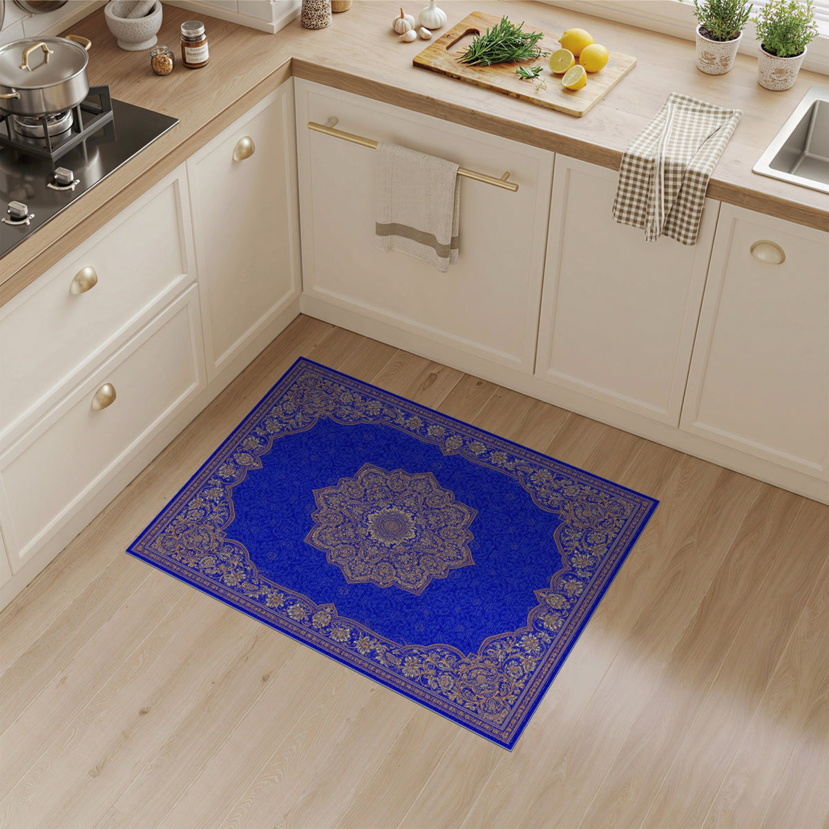 Traditional Persian Blue Gold Traditional Persian Area Rug